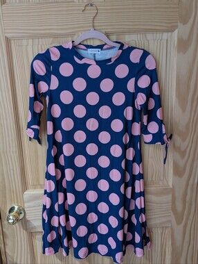 Nuggles Girls 10 Navy and Pink Polka Dot A-Line Dress